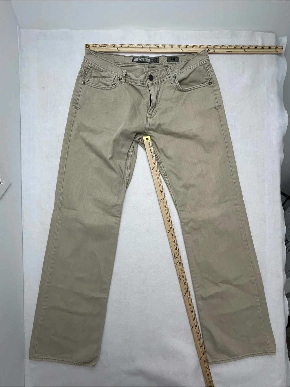 BKE Denim Carter Tan Khaki Mens Regular Fit Straight Leg Jeans Pants Size 34L